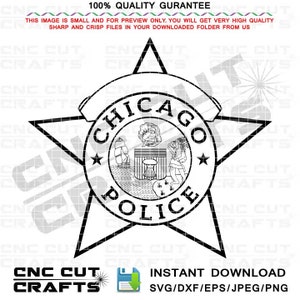 Chicago Politie Badge Vector Bestand Met Blank Top Banner in 5 Puntige Police Star Logo Svg cnc cricut vinyl Gesneden lasersnijden houtgravure