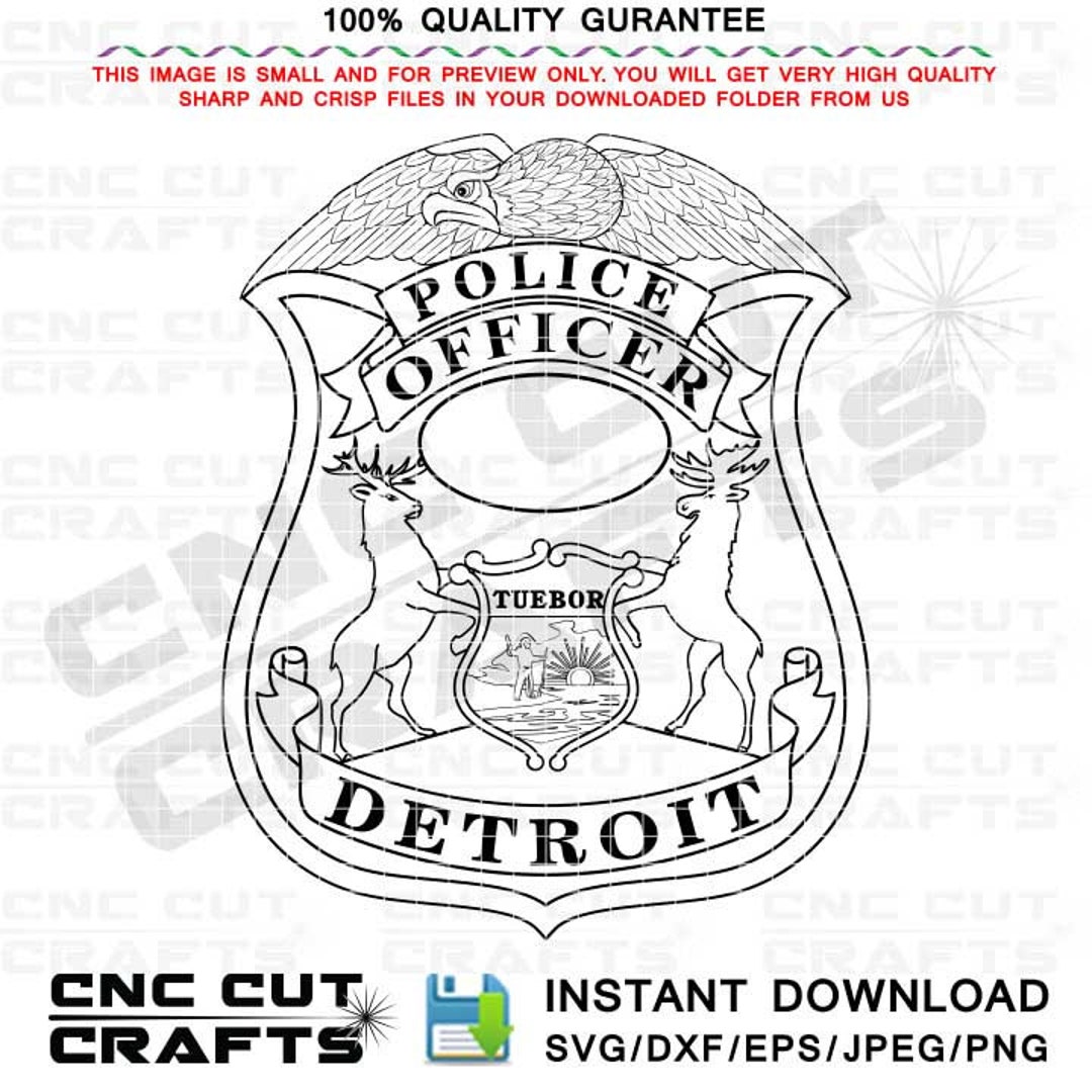 Detroit Police Officer Badge Vector Svg Custom Badge Number Line