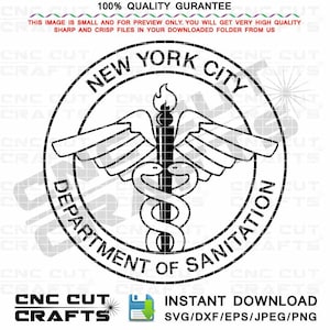 New York City Department of Sanitation logo vettoriale svg dxf line art cnc taglio, incisione laser, file cricut
