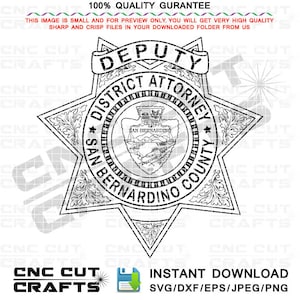 Stellvertretender Bezirksanwalt Badge SVG Custom Number, Line Art Vektor, Cnc-Fräser-Datei, Lasercut, Gravur, Cricut-Datei, San Bernardino County