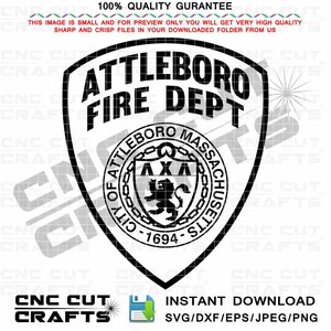 Attleboro Fire Dept svg Shoulder Patch svg Badge black white vector outline cnc cut laser cut wood engraving digital file