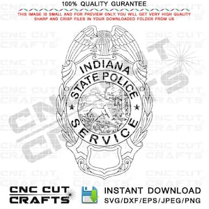 Indiana State Police SVG Service Badge Vector eagle top badge outline dxf file for laser engraving, cricut cutting, Cnc router, vinyl cut