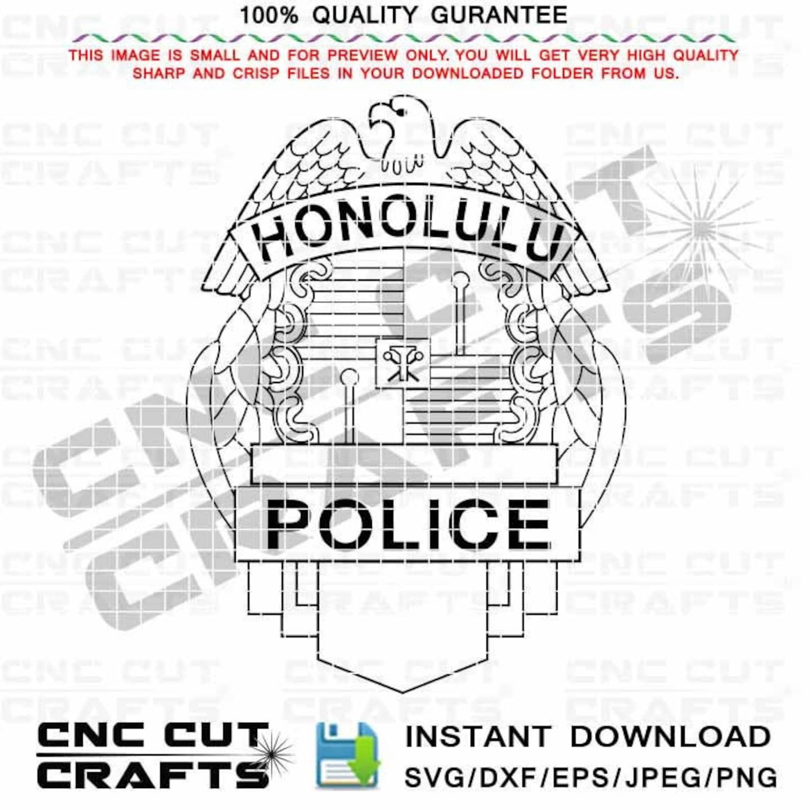 Honolulu Police Badge Vector File Svg Dxf Black White Outline Etsy Israel