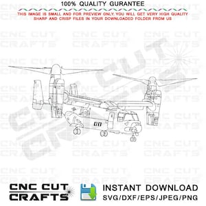 Bell Boeing MV-22 Osprey military helicopter line art or outline vector SVG file for CNC cutting Laser Engraving, Cricut