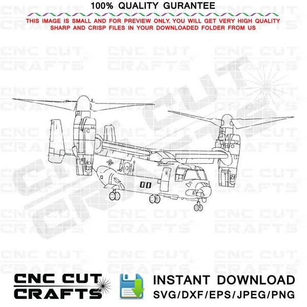 Bell Boeing MV-22 Osprey military helicopter line art or outline vector SVG file for CNC cutting Laser Engraving, Cricut