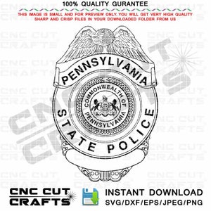 Pennsylvania State Police Badge Vector black line art svg, dxf, cnc cutting, engraving file, editable number, Custom number