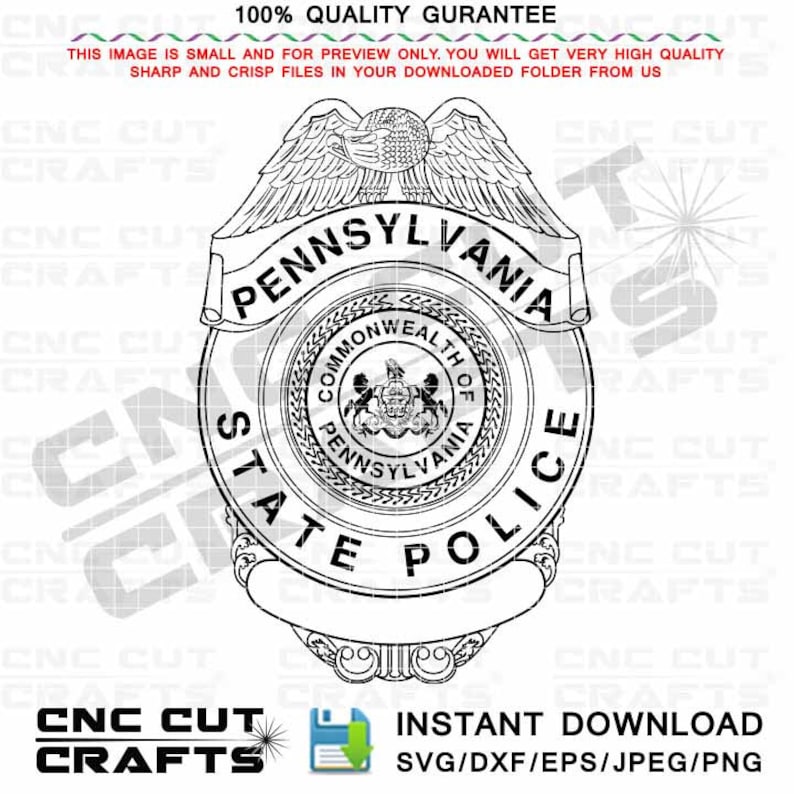 Pennsylvania State Police Badge Vector Black Line Art Svg Etsy