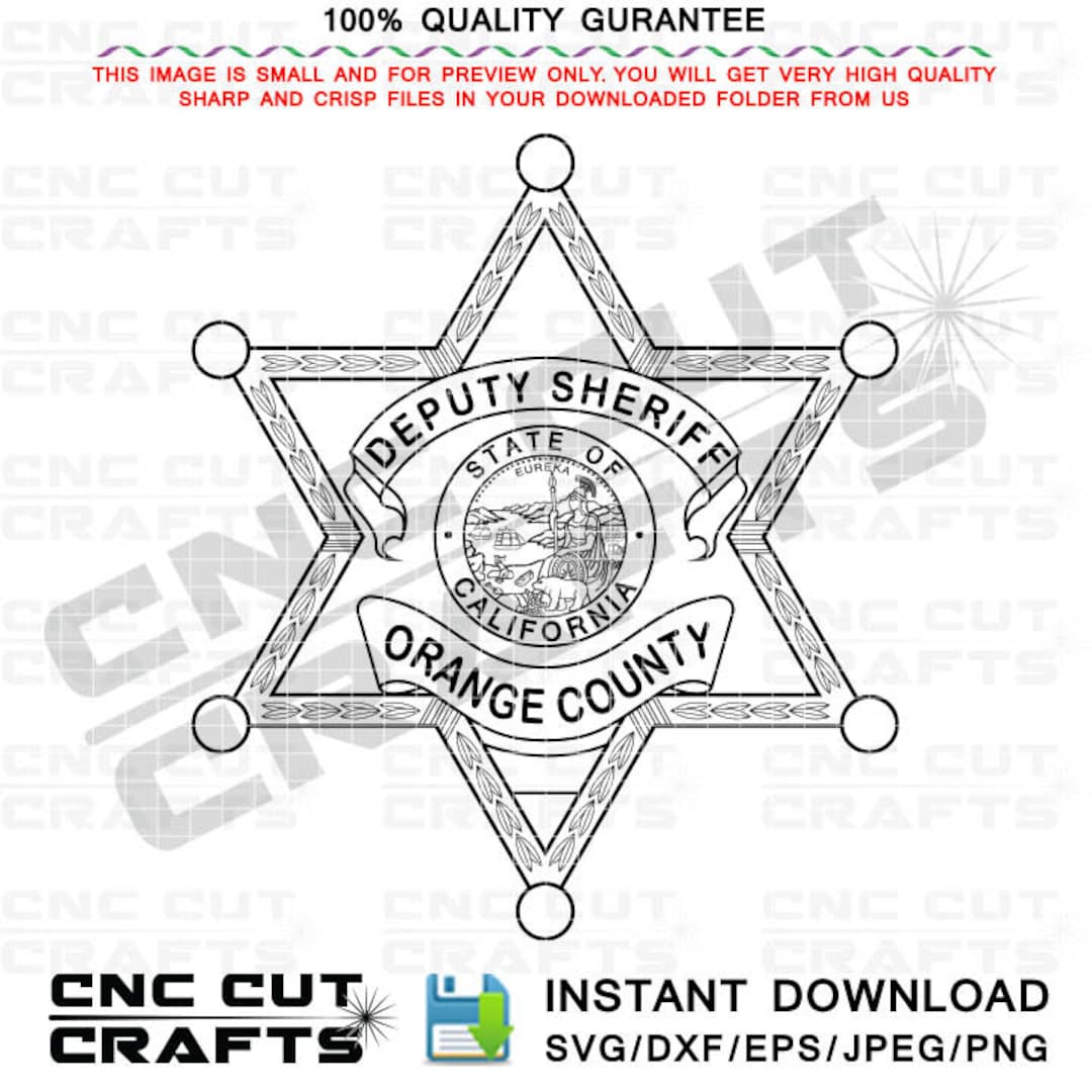 Orange County Deputy Sheriff Badge Vector Line Art Digital Cutting