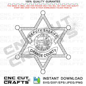Orange County Deputy Sheriff Badge Vector Line art Digital Cutting, Laser Engraving, Cricut svg, California