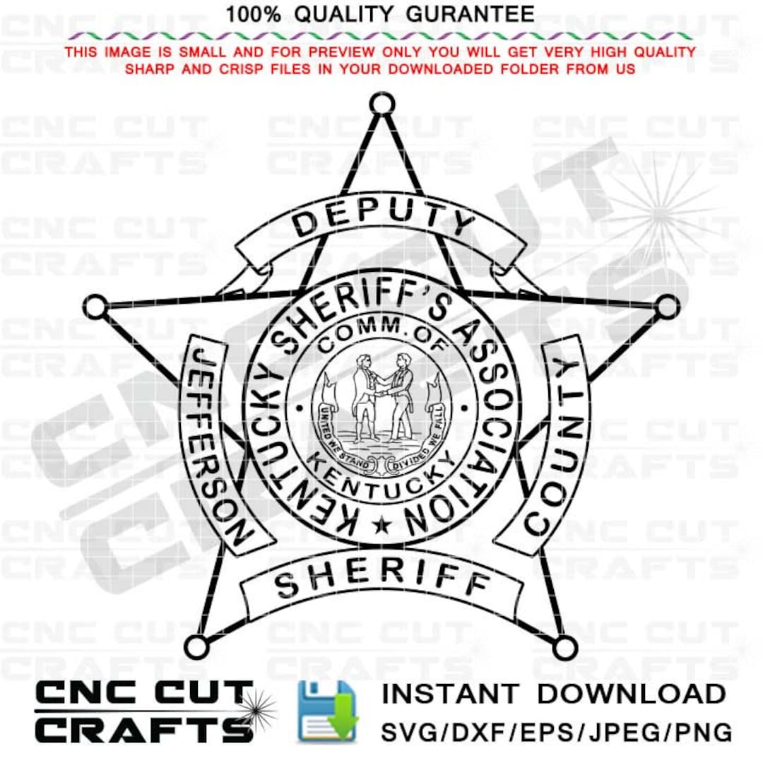Deputy Sheriff Badge Jefferson County KY, Sheriffs Star Vector Svg File