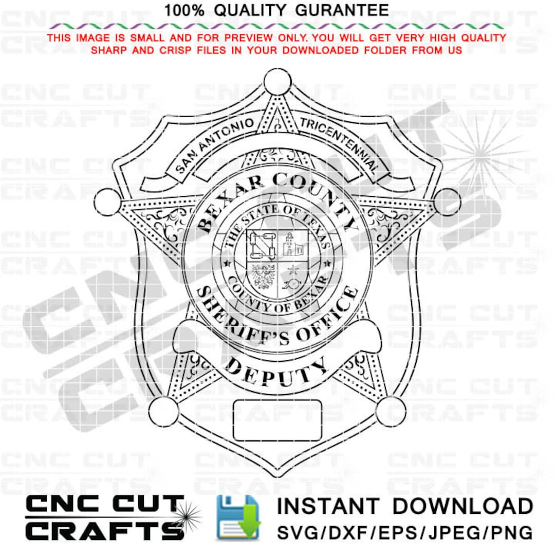 Bexar County Texas Deputy Sheriff Badge SVG, Vector Patch (digital ...
