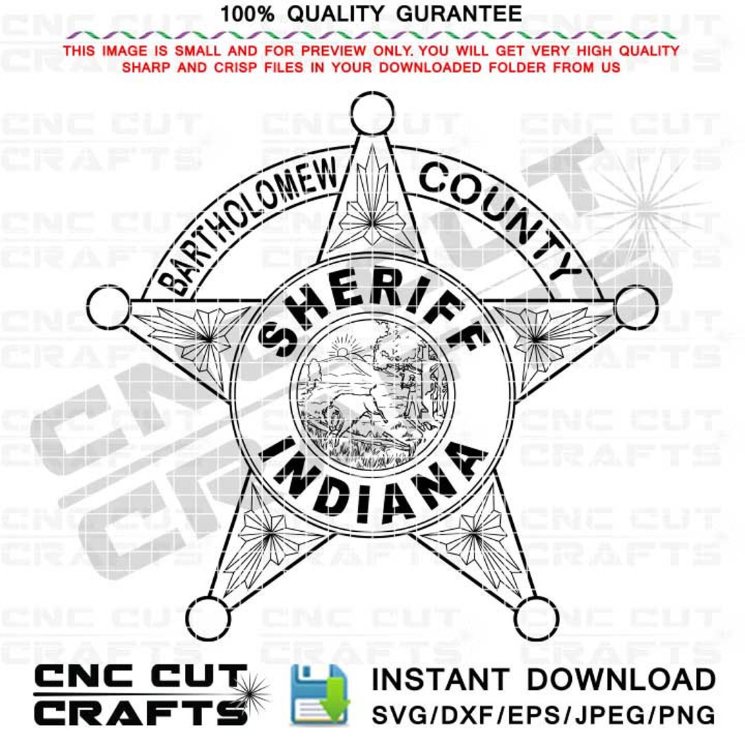 Bartholomew County Sheriff SVG Indiana State Sheriff Star Logo Patch Vector Cricut, Laser