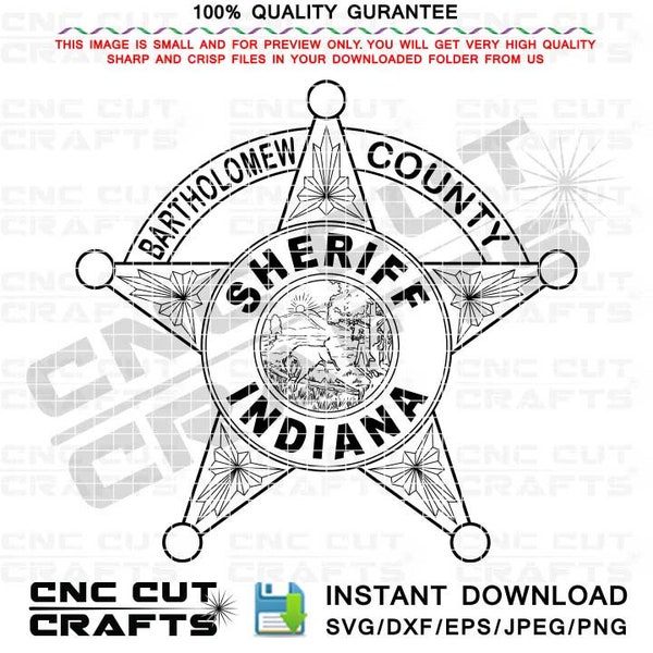 Bartholomew County Sheriff SVG Indiana State sheriff star logo patch vector cricut, laser cutting, engraving file