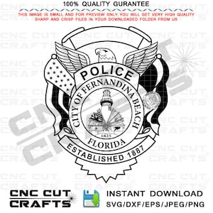 Ciudad de, Playa Fernandina, Policía de Florida, Insignia svg, Enrutador cnc de archivo vectorial, Corte por láser, Grabado por láser, Ezcad, Archivo cricut