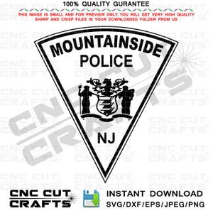 Mountainside NJ polismärke SVG, CNC laserskuren fil