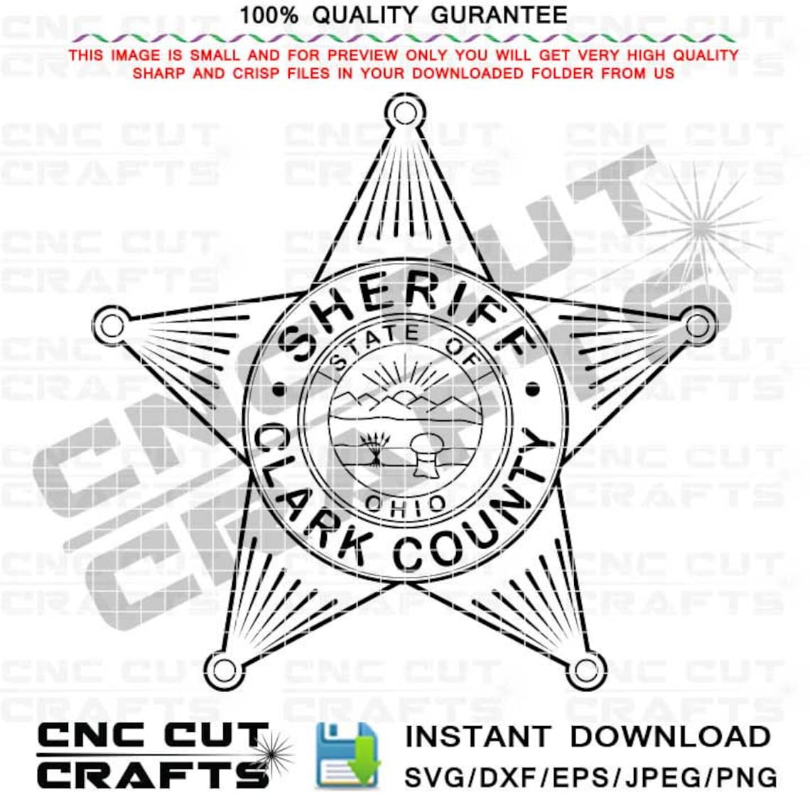 Clark County Ohio Sheriff Badge Svg Dxf Vector Line Art Etsy