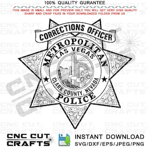 Insignia de oficial correccional, logotipo vectorial, emblema, corte Cnc, grabado láser, archivo Cricut, Policía Metropolitana de Las Vegas, Condado de Clark, Nevada