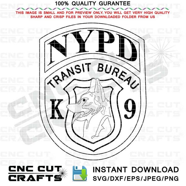 NYPD Transit Bureau K9 Police Badge Black Line art Vector Svg Cnc Router, Cricut, Laser Engraving, Wooden Flag, Digital Cutting Machine File