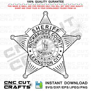 Lexington City Sheriff Star Svg Badge Vector, Dxf, Cnc Router, Lasergraveren, Digitaal snijmachine bestand, Rock Bridge County, Virginia