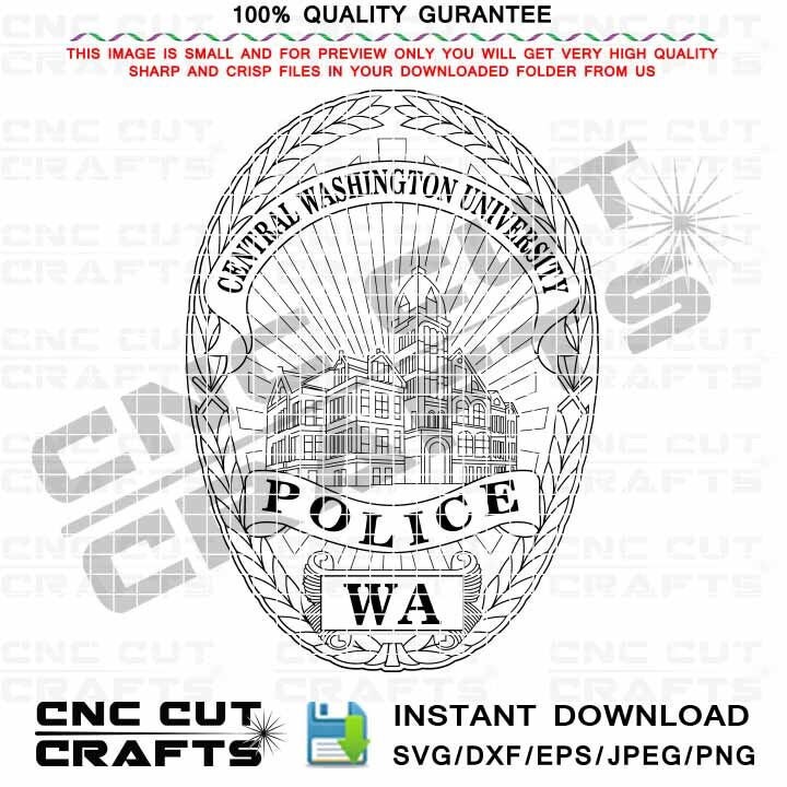 Central Washington University Police badge vector svg dxf black white outline cnc cut file svg laser engraving file