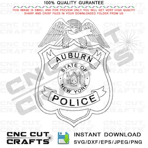 Auburn Police Badge Vector, Custom Number, Line Art SVG, DXF Outline File for CNC Router, Laser Engraving, Digital Cutting Machine, New York