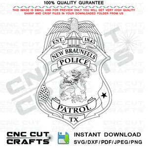 New Braunfels Texas Trooper Polizei Abzeichen svg Vektor Datei für Lasergravur, Laserschneiden, cnc Fräser, Cricut, Ezcad, digitale Schneidedatei