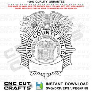 Union County Police Svg Badge with Eagle Vector line art file for cnc router, laser cutting, engraving, cricut, vinyl cutting