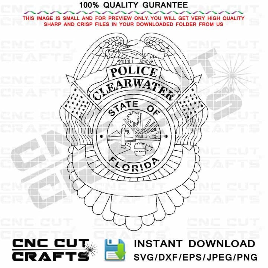 Clearwater Police Badge SVG Dxf Vector File for CNC Cut, Laser Cut