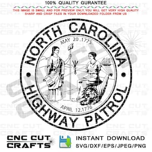 North Carolina Highway Patrol svg round logo black white outline dxf vector cnc laser cut file, digital engraving file