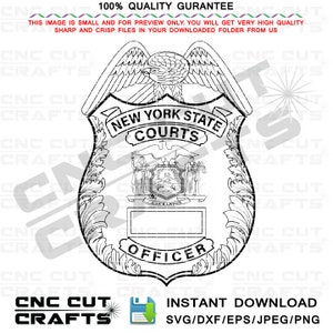 Distintivo dell'ufficiale dei tribunali dei tribunali dello Stato di New York, NY, NYSC, distintivo dell'ufficiale svg senza file vettoriale numerico per router cnc, incisione laser,