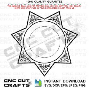 Xerife de 7 pontas em branco, modelo de vetor de emblema svg de estrela da polícia para fazer crachá personalizado, patch, logotipo, emblema, monograma