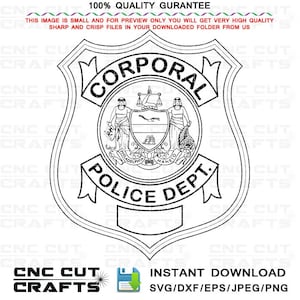 Philadelphia Corporal police dept badge SVG vector outline CNC Laser engraving, Laser cutting, cnc router, cricut file Custom Badge Number