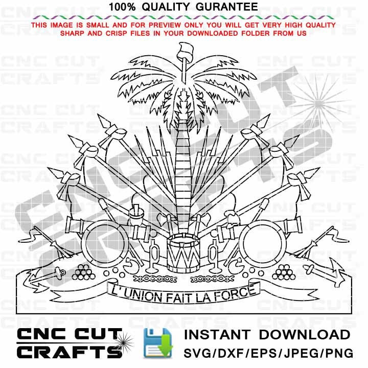 Coat of Arm of Haiti Svg Vector Black White Outline Haiti Etsy