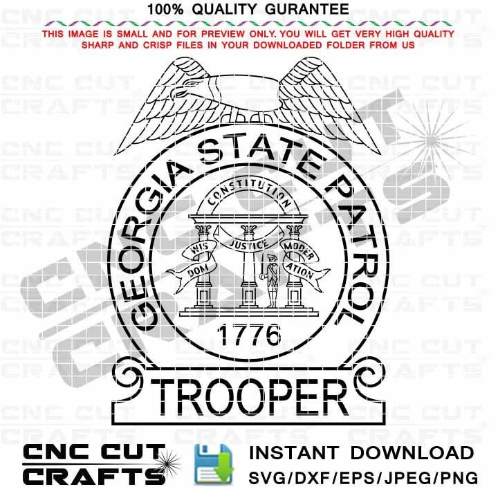 Georgia State Patrol Police Logo Svg Trooper Badge Vector Black White Outline Cnc Cut File, Dxf, Laser Cutting file, Svg Engraving File