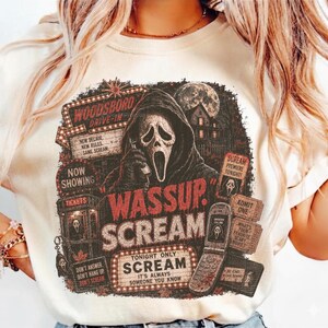 Retro Halloween Scream Ghostface WassUp Movie Premiere Horror PNG, design inquietante di Halloween, download digitale spettrale per sublimazione PNG vintage