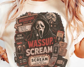 Retro Halloween Scream Ghostface WassUp Movie Premiere Horror PNG , Creepy Halloween Design, Spooky Sublimation Digital Download Vintage PNG