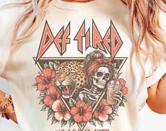 Def Tired Mom Life Shirt Design, Retro 80s Rock Band Sublimation PNG, Vintage Leopard Skeleton Mom PNG, Tattoo Style Mom Life Screen Print