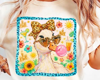 Diseño de sublimación de lazo con estampado de leopardo y estilo preppy veraniego en la playa con chicle PNG. Diseño femenino festivo con pinceladas de acuarela DTF.