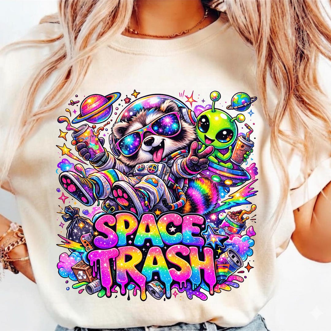 Space Trash Raccoon Astronaut and Alien PNG Trippy Sublimation Clipart ...