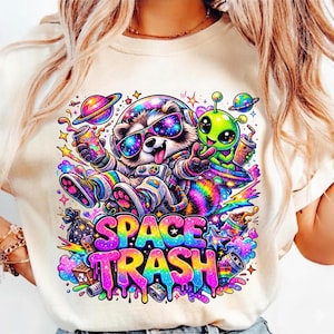 Space Trash Raccoon Astronaut and Alien PNG Trippy Sublimation Clipart Galaxy T-Shirt Design Psychedelic Printable Transparent Trash Panda