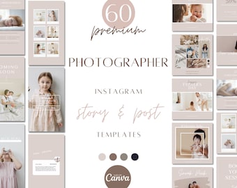 Fotograaf Instagram-verhaal- en berichtsjablonen, fotografie instagramverhalen, instagram-berichten, canva-sjabloon voor fotografen, bundel