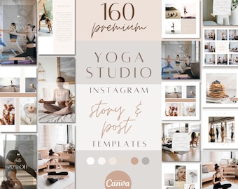 Yoga Instagram post- en verhaalsjabloonbundel, Wellness Social Media Posts, Yoga Studio Instagram, canva-sjabloon, yoga-instructeur INST