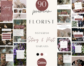 Fleuriste Instagram Story and Post Templates, Floral insta social media marketing, canva template for Flower Shop, Instagram marketing, INST