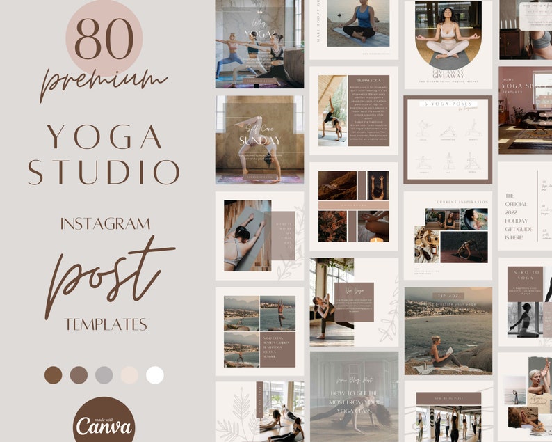 Yoga Studio Instagram Post and Story Template Bundle, Wellness Social ...