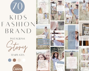 Modèles d'histoire instagram de marque de mode pour enfants, histoire insta de marque de vêtements pour enfants, modèle de canva personnalisable, étiquette de vêtements pour enfants