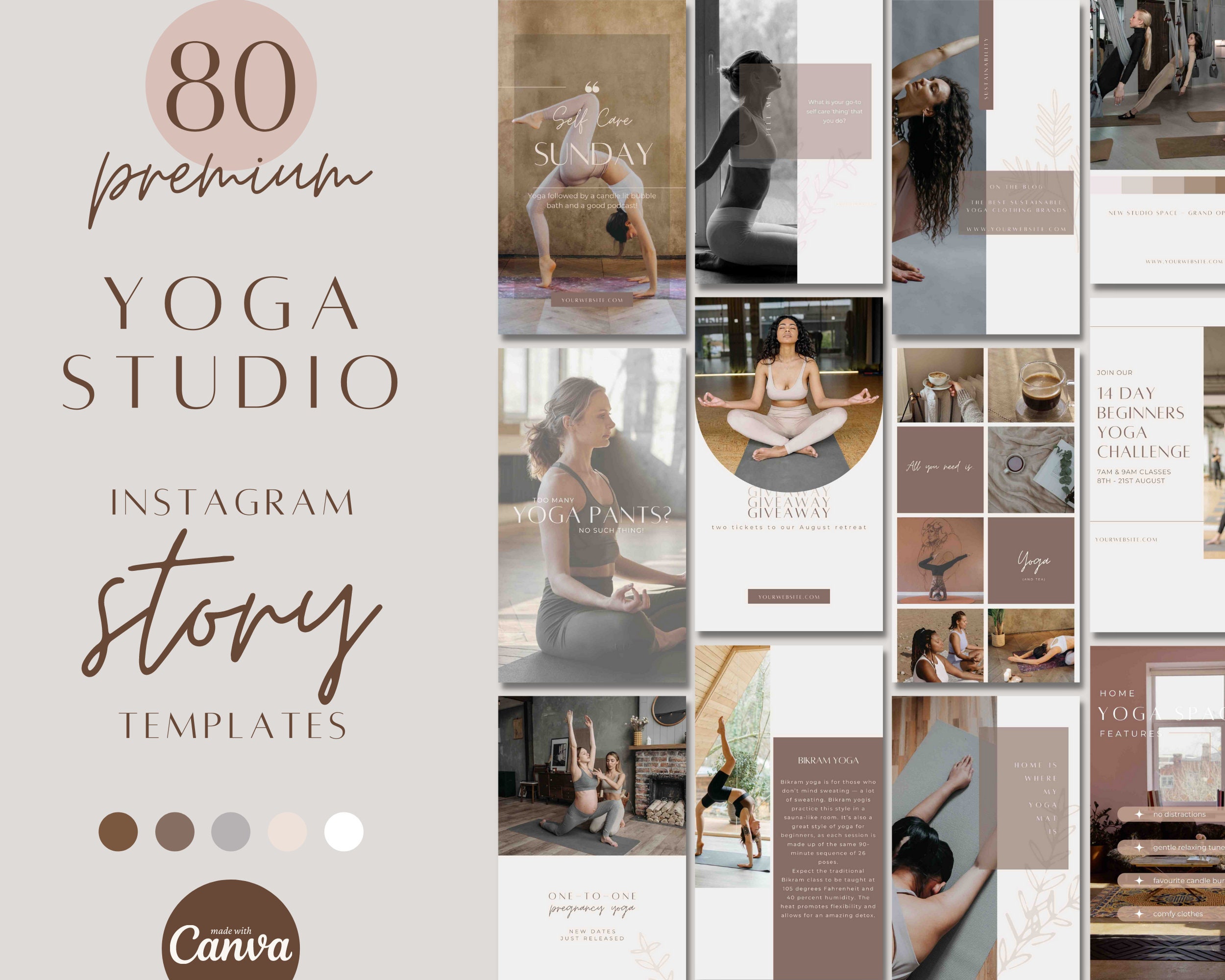 Yoga Studio Instagram Post and Story Template Bundle, Wellness Social ...
