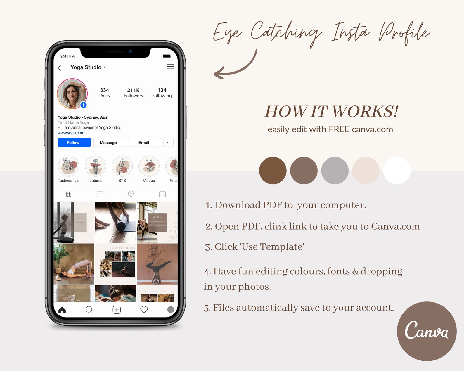 Yoga Studio Instagram Post and Story Template Bundle, Wellness Social ...