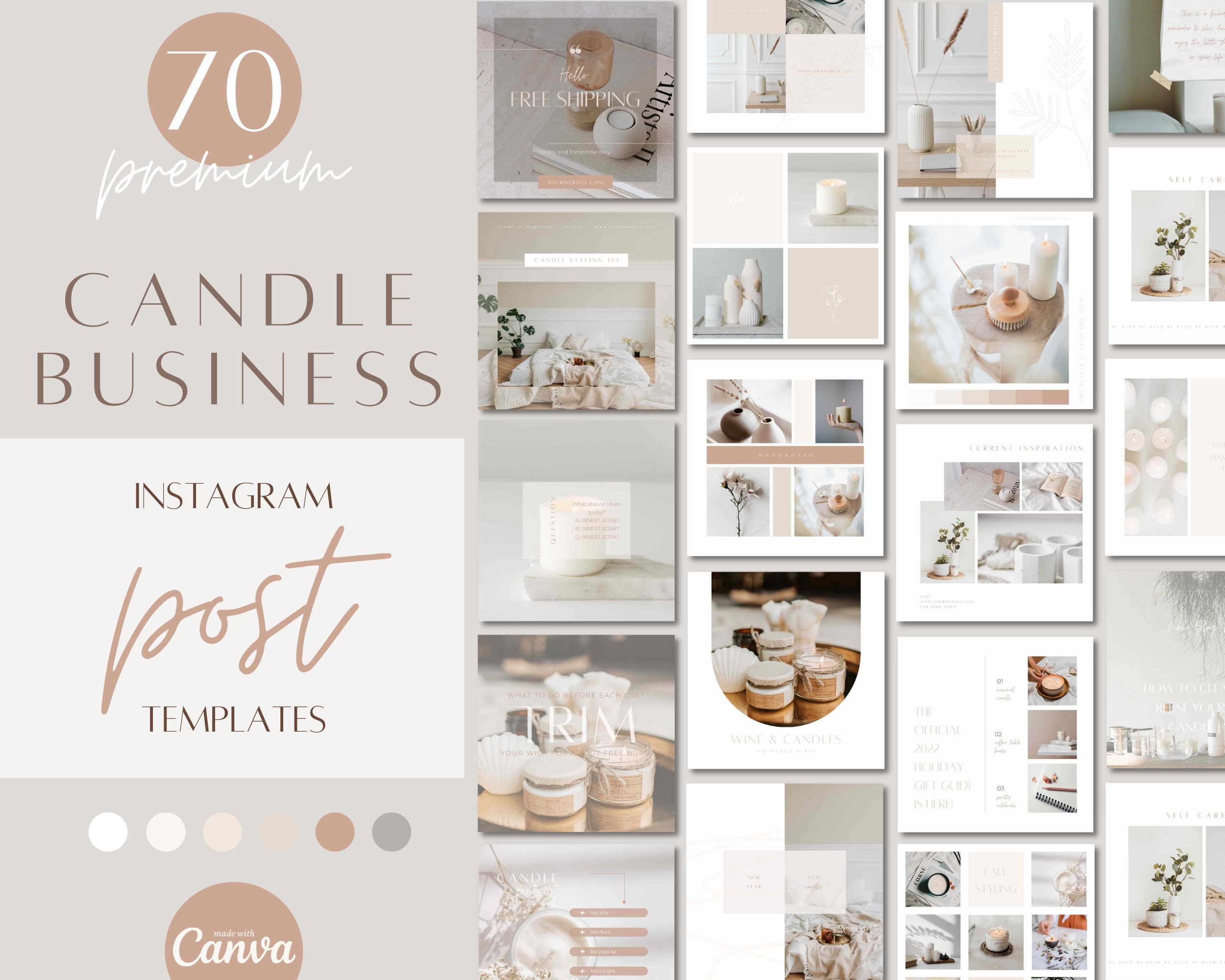 Candle Business Instagram Post Templates, Candlemaker insta posts, candle maker social marketing, canva template for candle shop,  INST