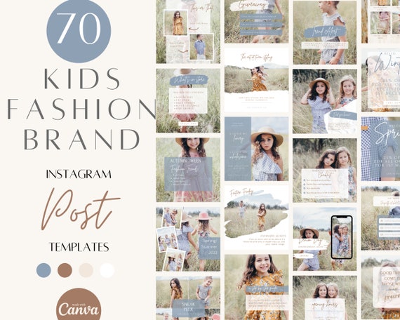 Kids Fashion brand Instagram Post templates, childrens clothing brand insta posts, customizable canva template, kids clothing label