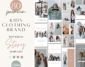 Kids Fashion brand instagram Story templates, childrens clothing brand insta posts, customizable template canva, kids clothing label, B&W